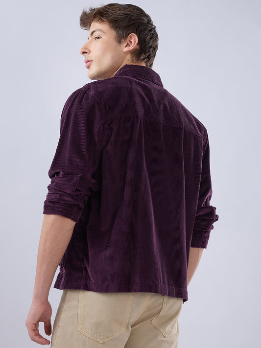 Exquisite Wine Corduroy Double Pocket Oversized Shacket