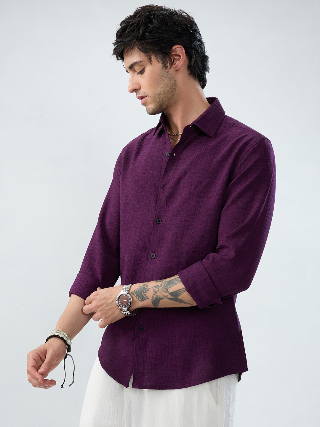 Mulberry Plum Slub Textured Everyday Shirt