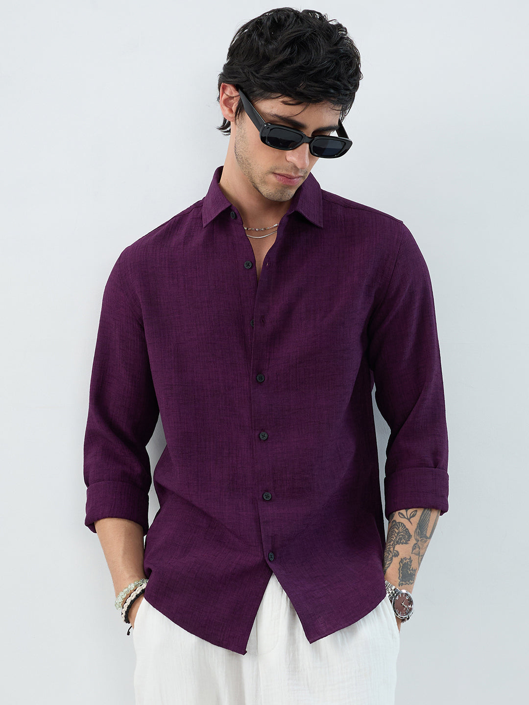 Mulberry Plum Slub Textured Everyday Shirt
