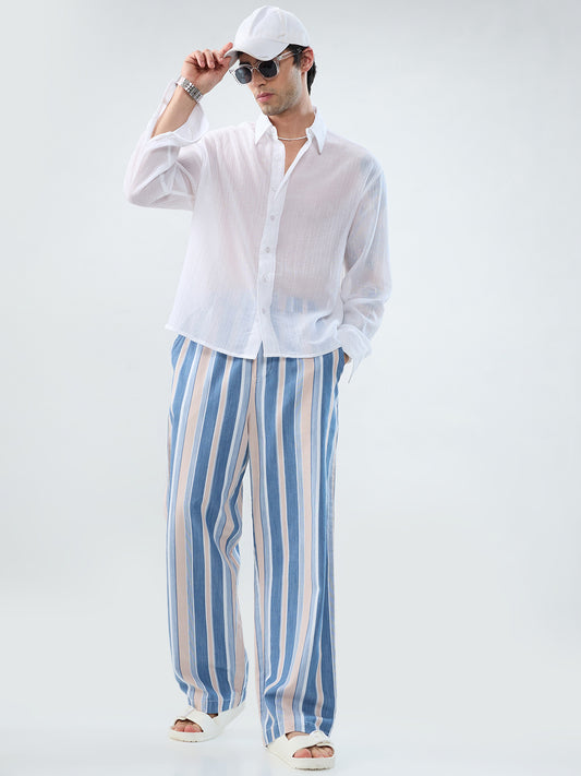 Pure White Classic Sheer Crepe Boxy Fit Crop Shirt