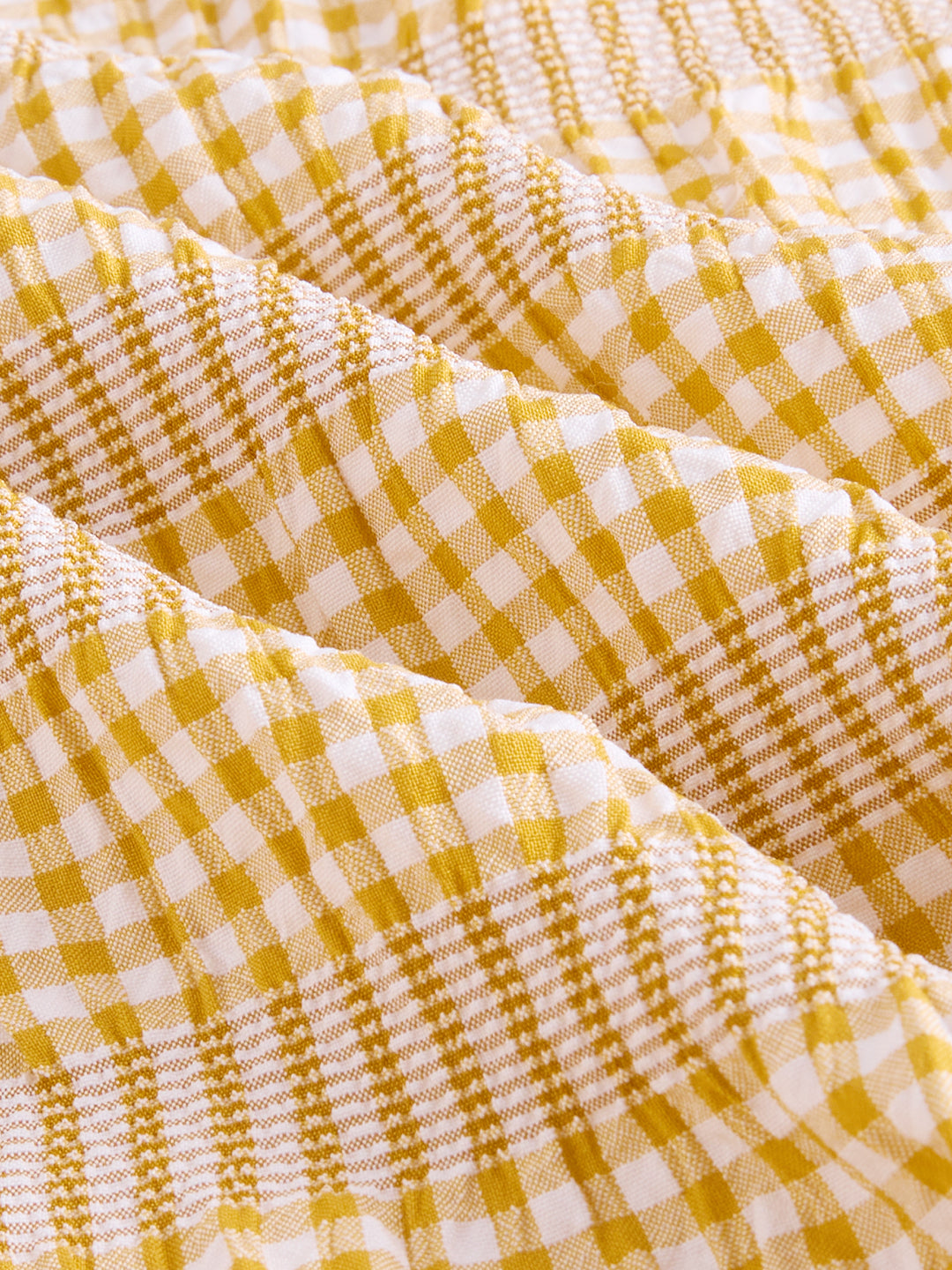 Mustard & White Seersucker Gingham Checks Boxy Fit Crop Shirt
