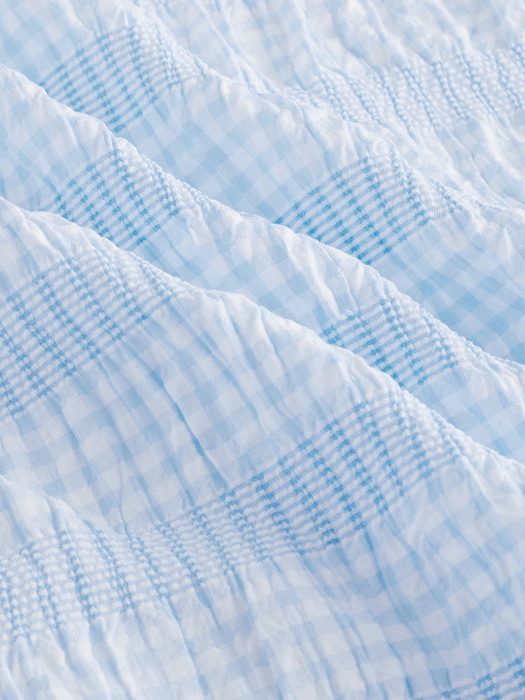 Blue & White Seersucker Gingham Checks Boxy Fit Crop Shirt