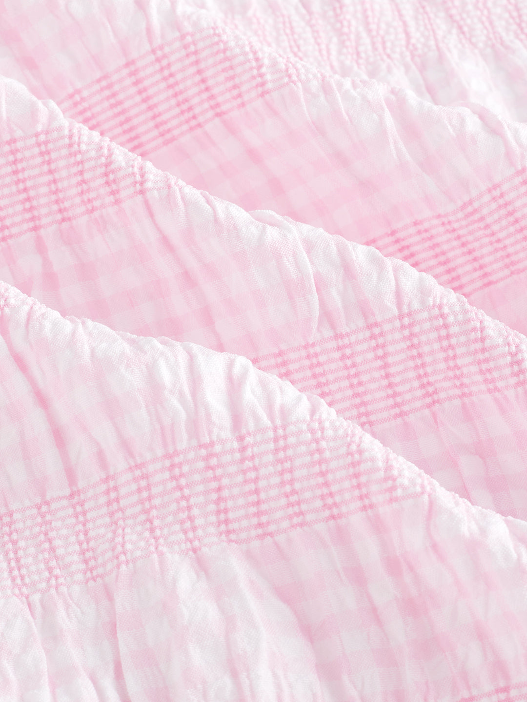 Blush Pink & White Seersucker Gingham Checks Boxy Fit Crop Shirt