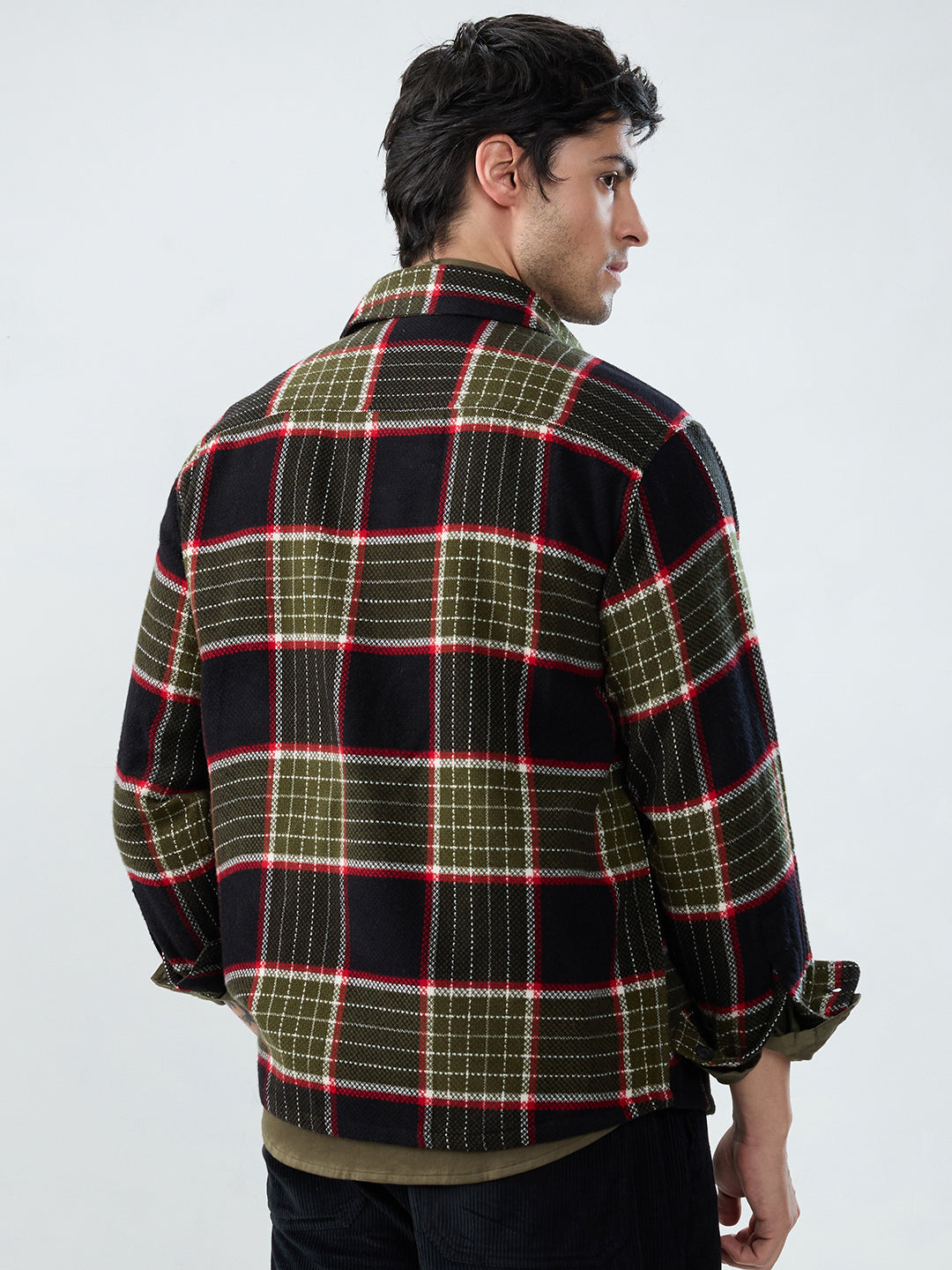 Premium Red & Olive Checks Double Pocket Flannel Shirt