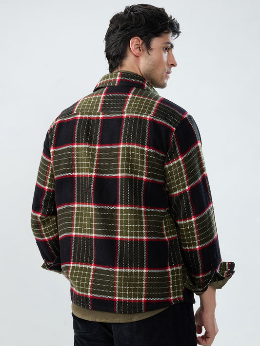Premium Red & Olive Checks Double Pocket Flannel Shirt
