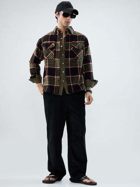 Premium Red & Olive Checks Double Pocket Flannel Shirt