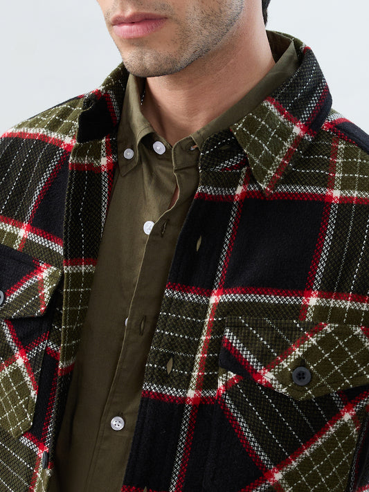 Premium Red & Olive Checks Double Pocket Flannel Shirt
