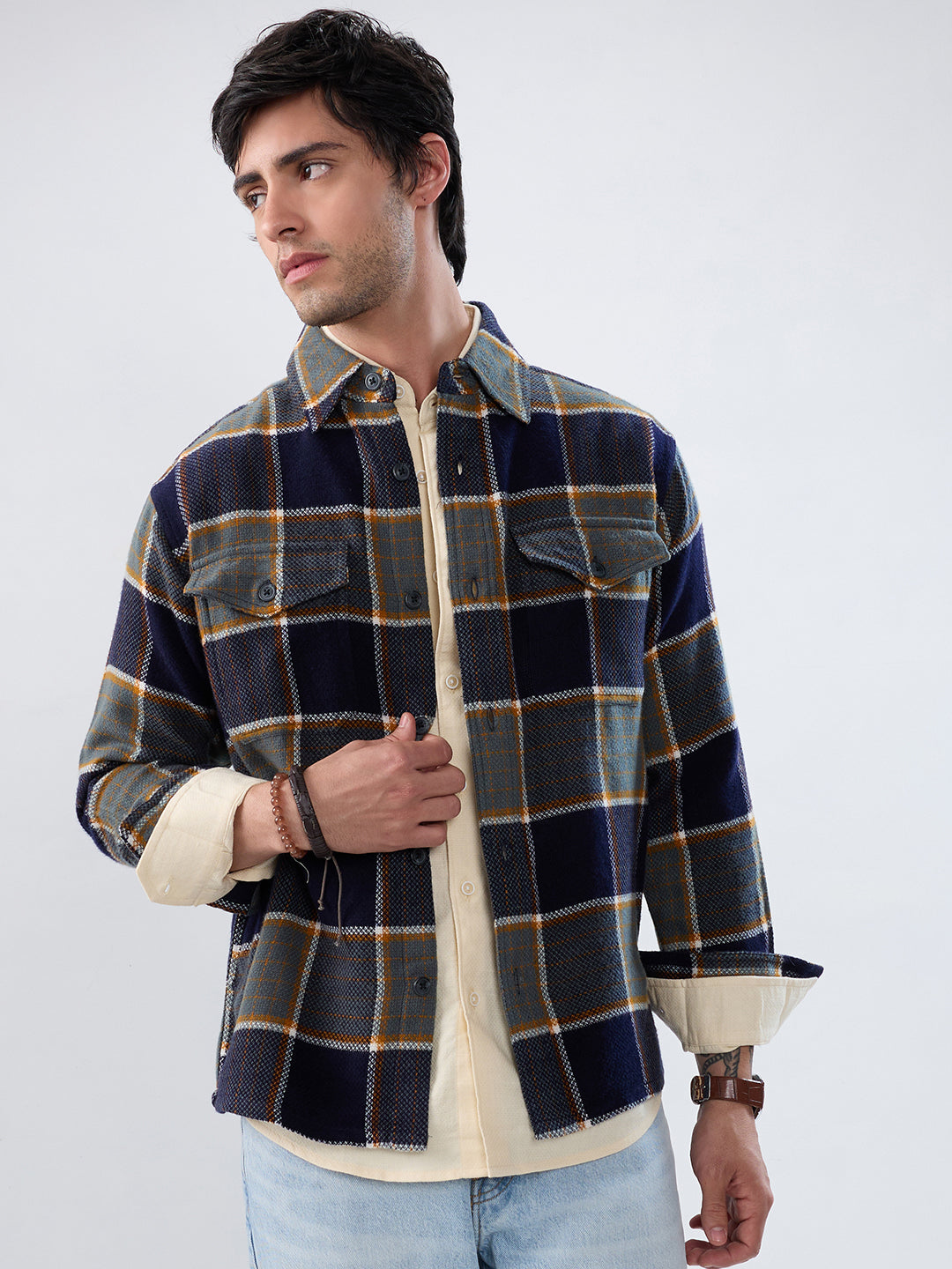 Elevated Multicolor Checks Double Pocket Flannel Shirt