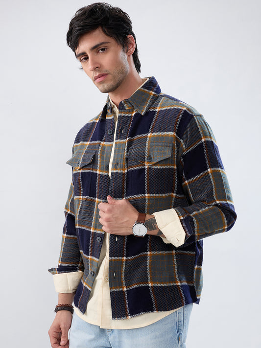 Elevated Multicolor Checks Double Pocket Flannel Shirt