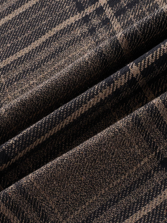 Black & Peanut Brown Plaid Checks Boxy Fit Crop Shirt