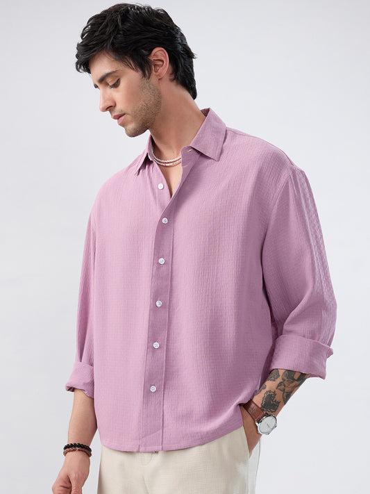 Refined Dusty Rose Pink Textured Boxy Fit Crop Shirt