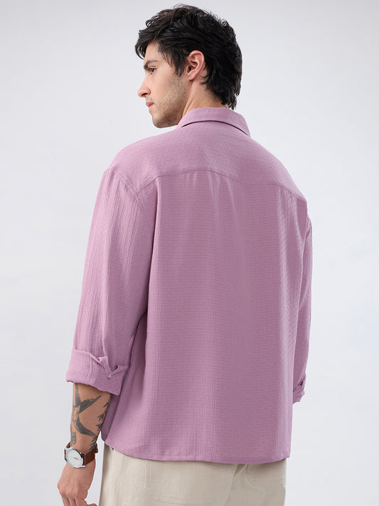 Refined Dusty Rose Pink Textured Boxy Fit Crop Shirt