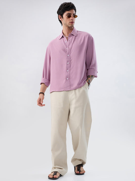 Refined Dusty Rose Pink Textured Boxy Fit Crop Shirt