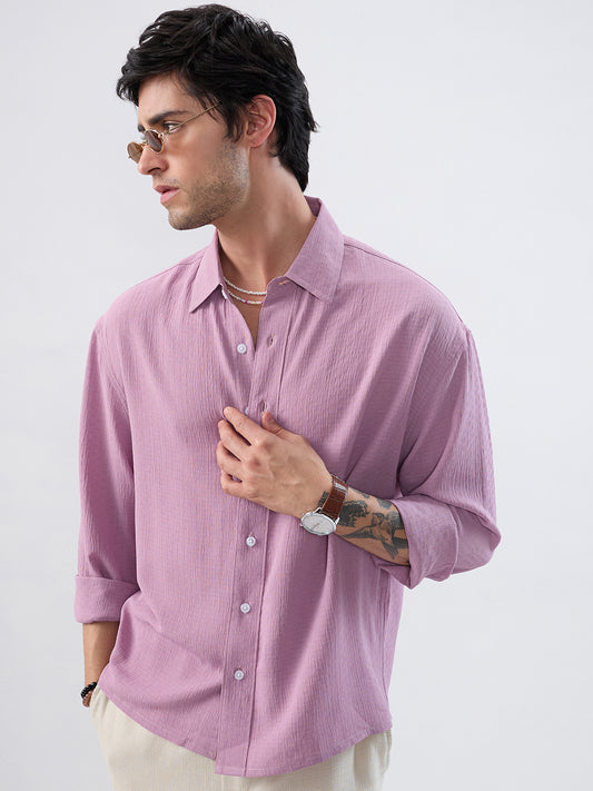 Refined Dusty Rose Pink Textured Boxy Fit Crop Shirt