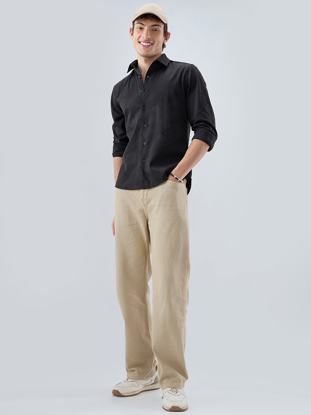 Intricate Black Block Weave Knitted Shirt