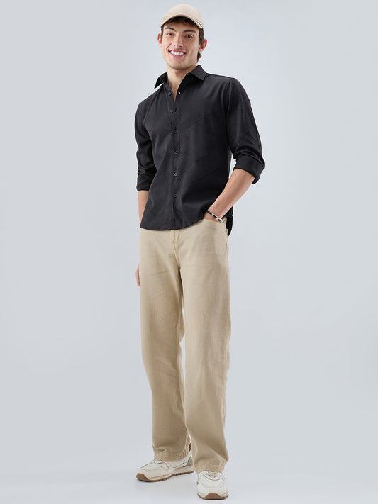 Intricate Black Block Weave Knitted Shirt