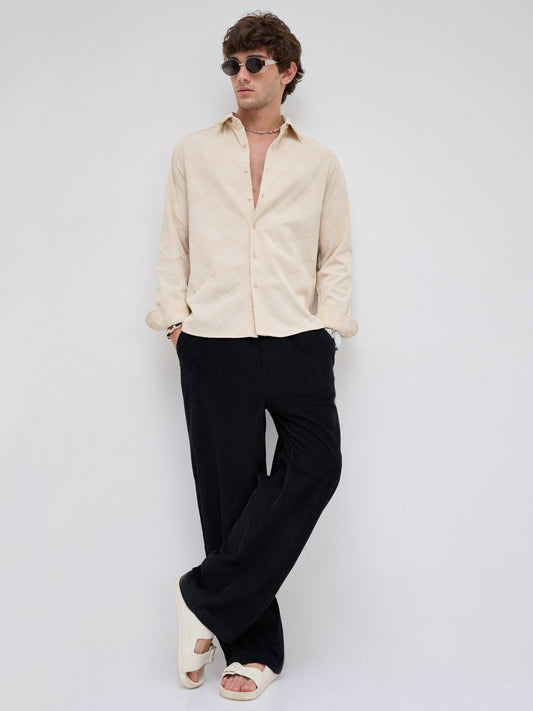 Intricate Beige Block Weave Knitted Shirt