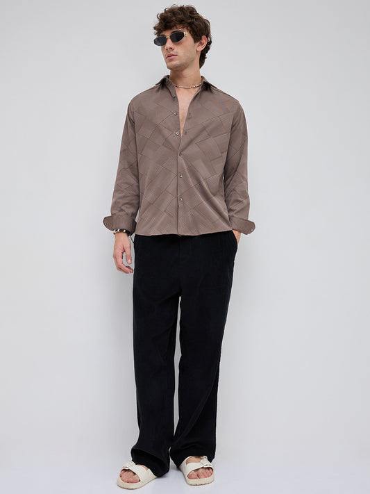Elegant Brown Block Weave Knitted Shirt