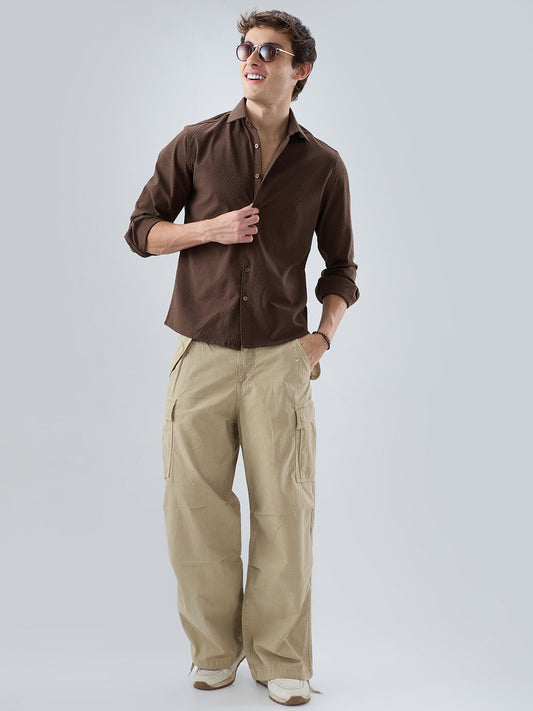 Coffee Brown Interlock Maze Weave Knitted Shirt