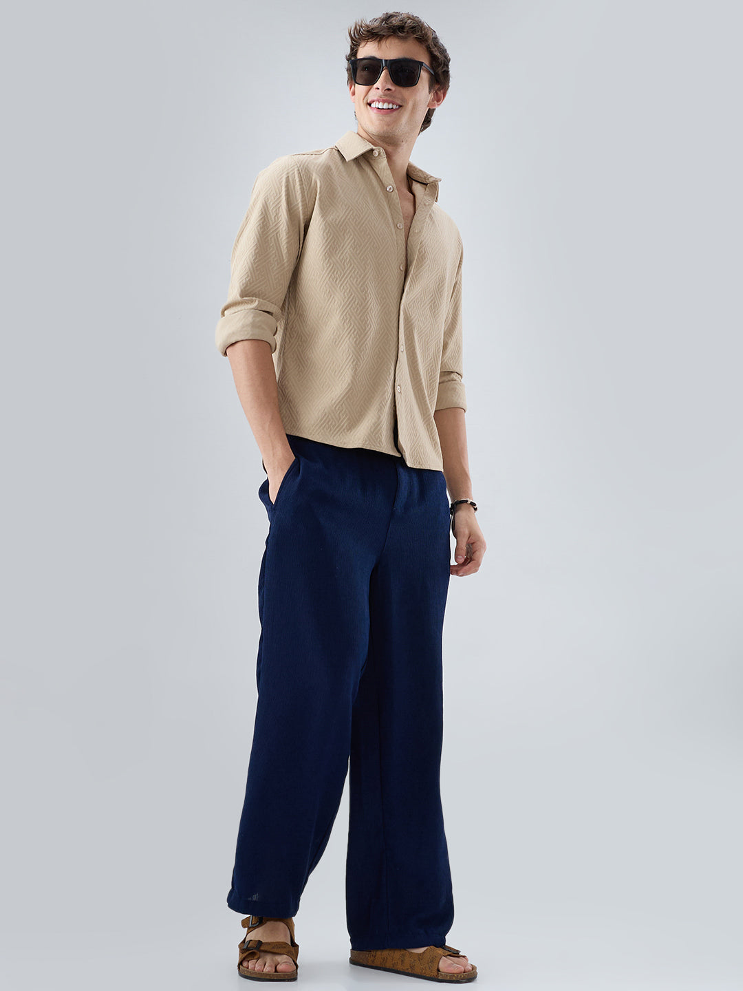 Sand Beige Interlock Maze Weave Knitted Shirt