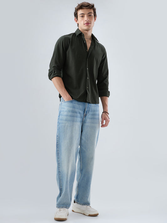 Forest Green Interlock Maze Weave Knitted Shirt
