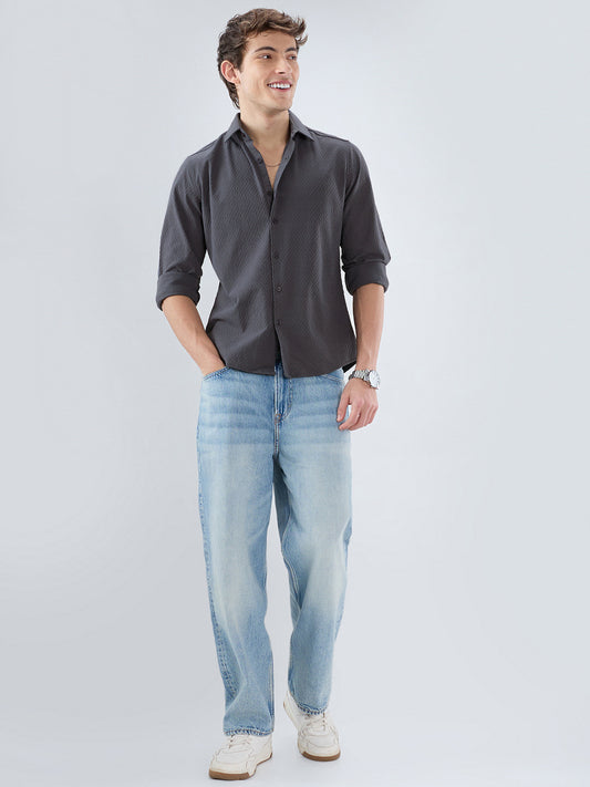 Grey Interlock Maze Weave Knitted Shirt