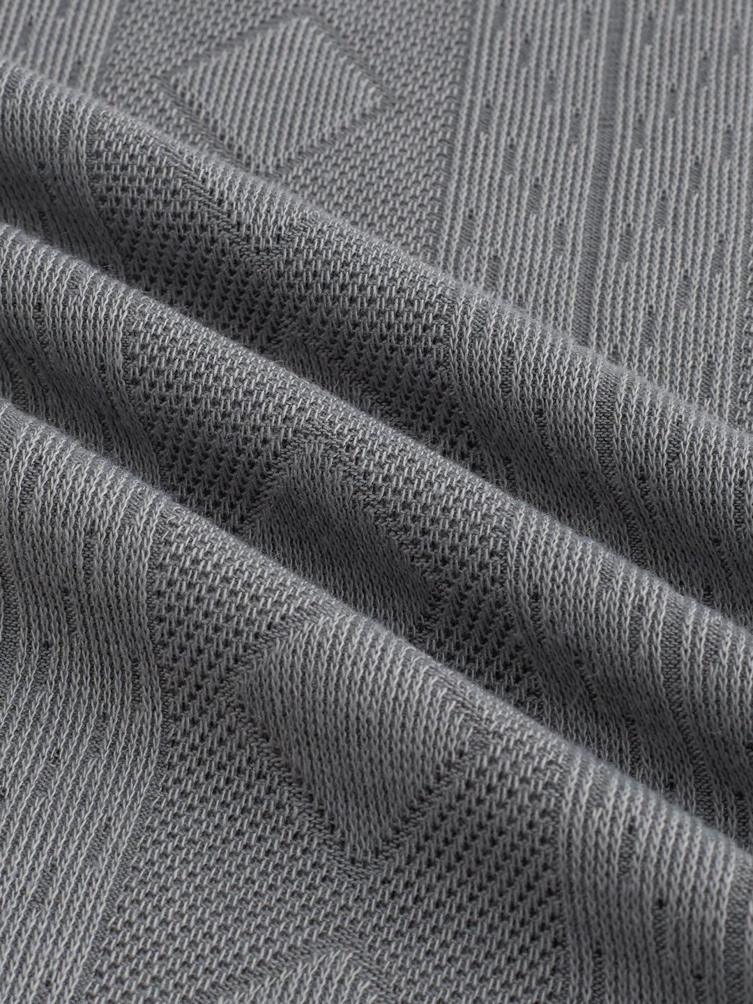 Zinc Grey Contrast Polo Neck Diamond Weave Knit T-shirt