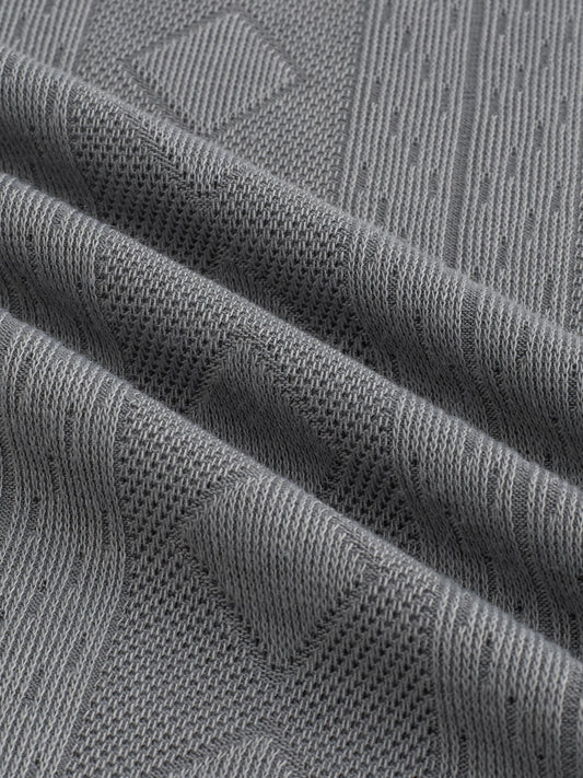 Zinc Grey Contrast Polo Neck Diamond Weave Knit T-shirt