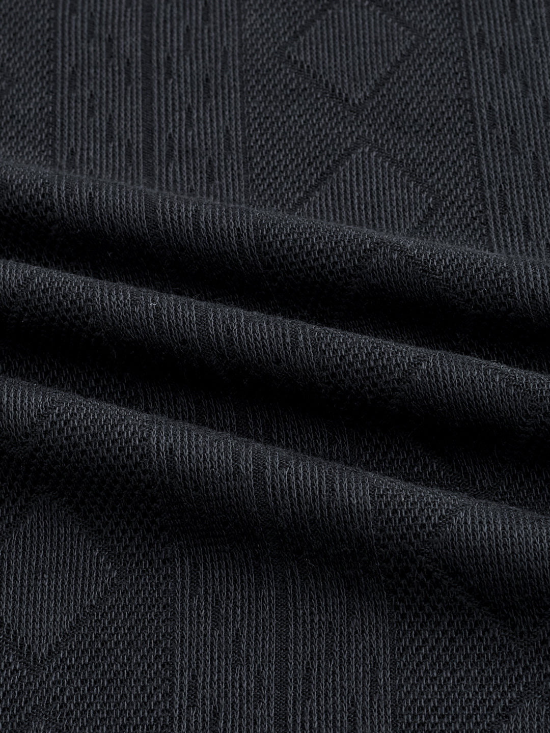 Rich Black Contrast Polo Neck Diamond Weave Knit T-shirt