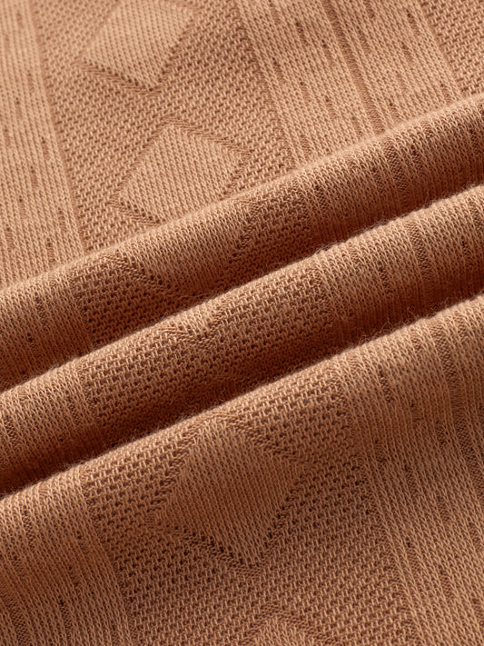 Warm Brown Diamond Weave Contrast Polo Knit T-shirt