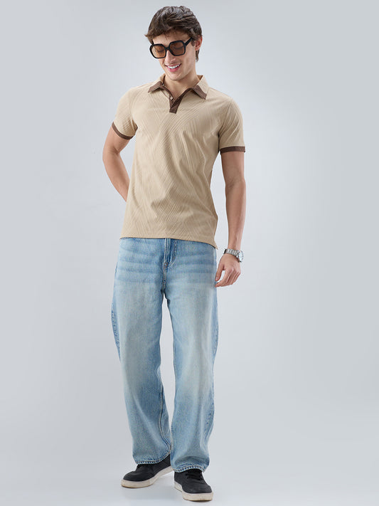 Muslin Birch Contrast Polo Neck T-shirt