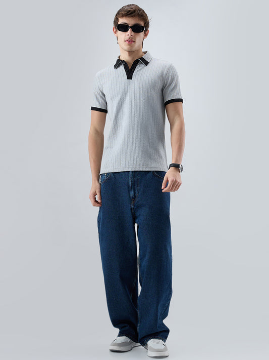 Light Grey Contrast Polo Neck T-shirt