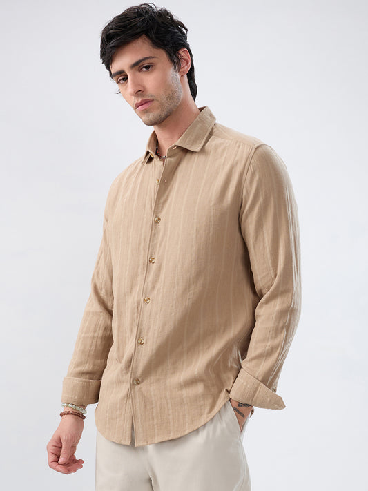 Tuscan Tan Double Cloth Luxe Striped Shirt