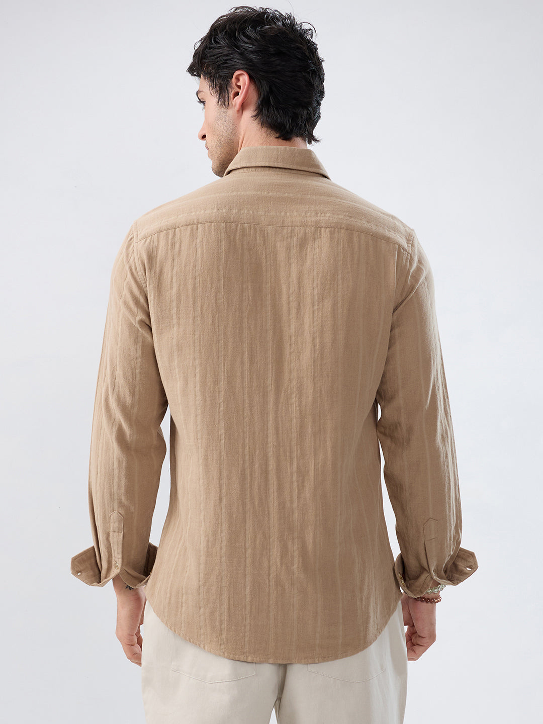 Tuscan Tan Double Cloth Luxe Striped Shirt