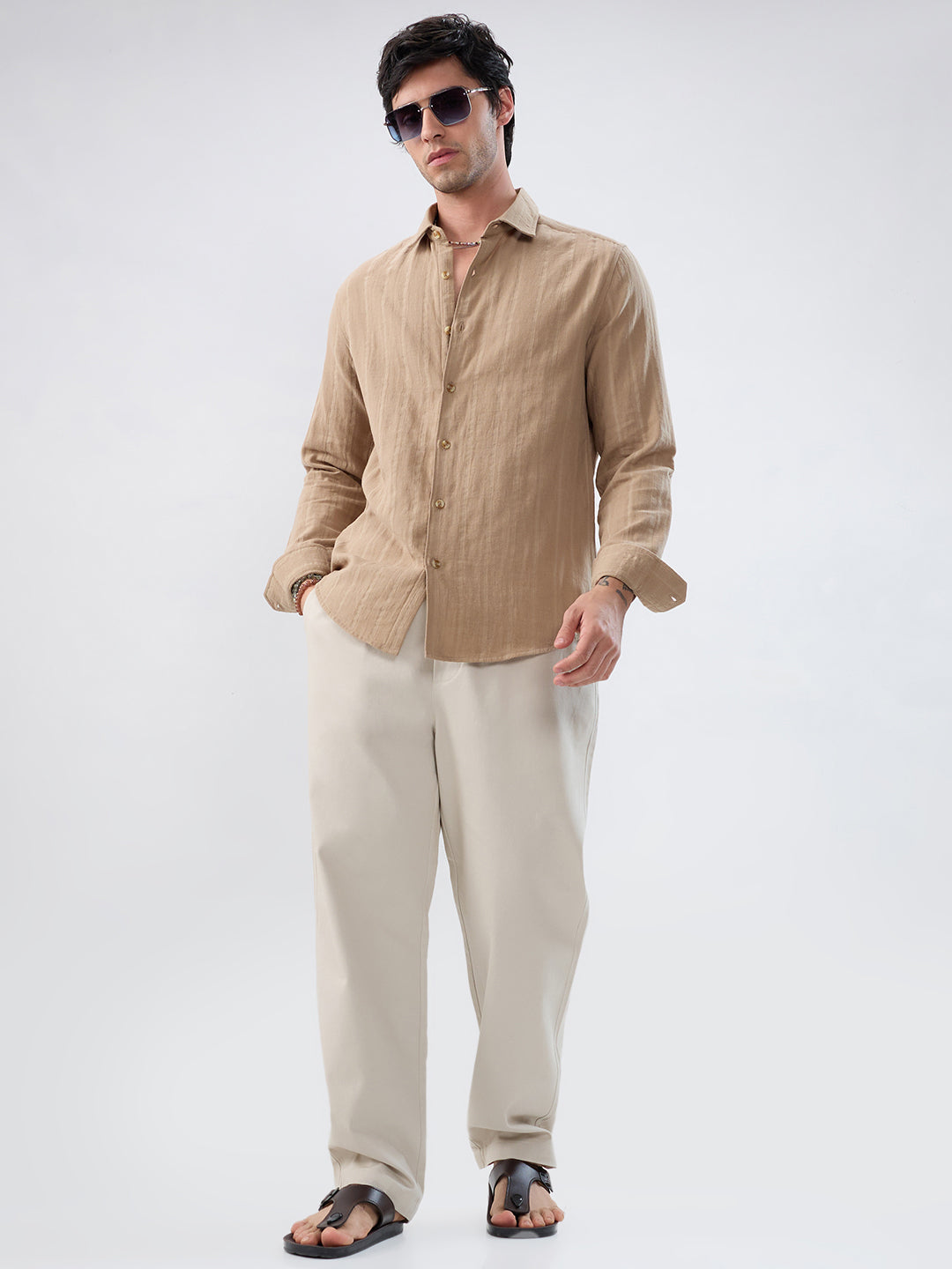 Tuscan Tan Double Cloth Luxe Striped Shirt