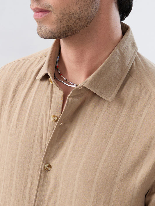 Tuscan Tan Double Cloth Luxe Striped Shirt