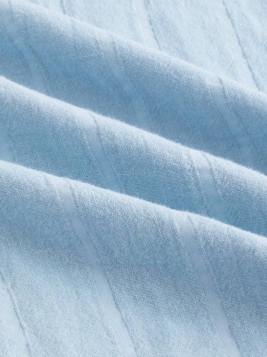 Luxe Powder Blue Double Coth Striped Shirt