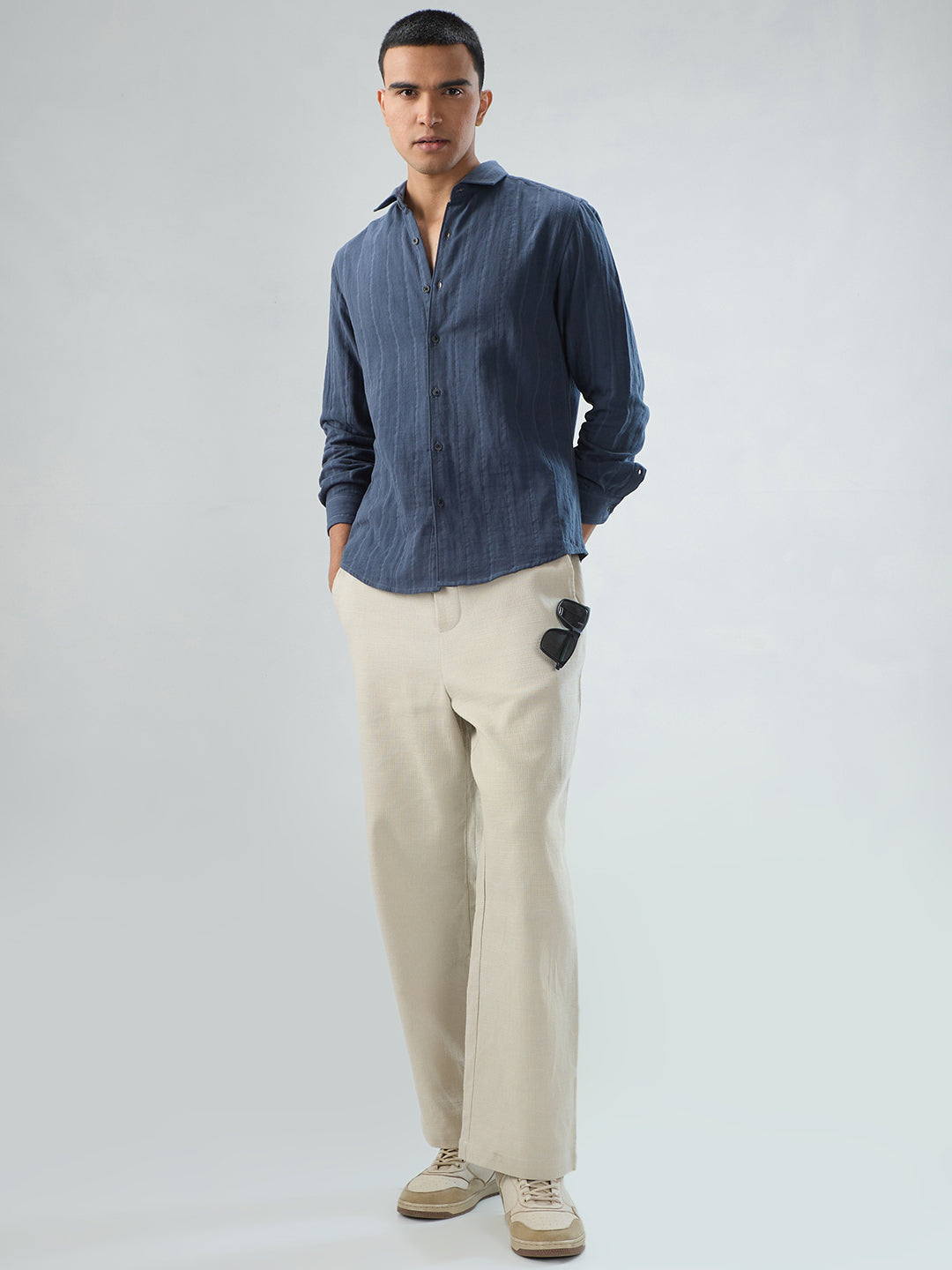 Gunmetal Grey Double Cloth Striped Shirt