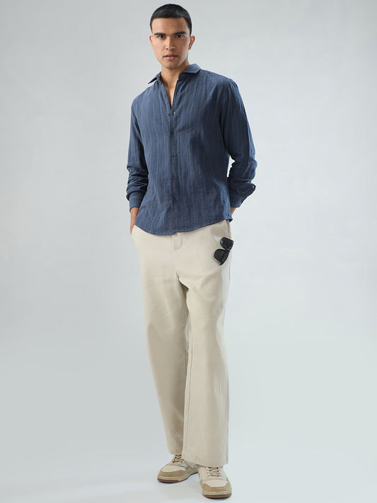 Gunmetal Grey Double Cloth Striped Shirt