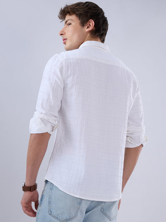 Luxe Pearl White Double Coth Seersucker Checked Shirt