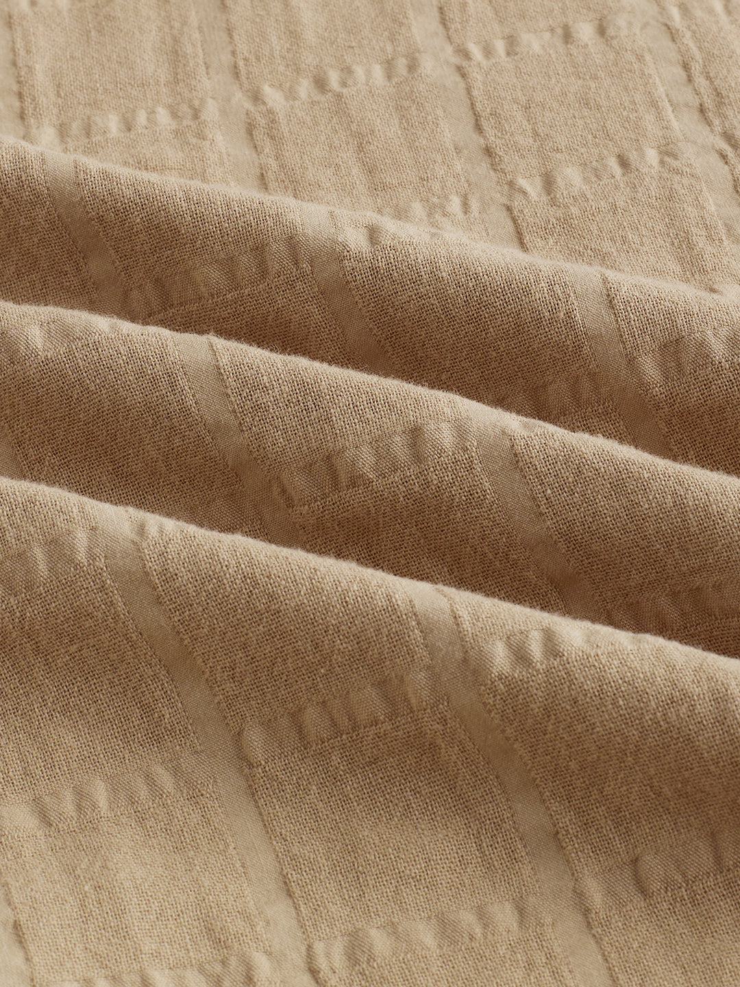 Tan Beige Double Cloth Box Checks Shirt