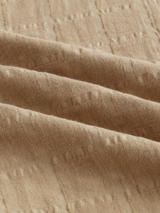 Tan Beige Double Cloth Box Checks Shirt