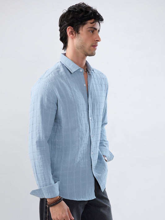 Premium Ice Mist Grid Emboss Double Cloth Shirt