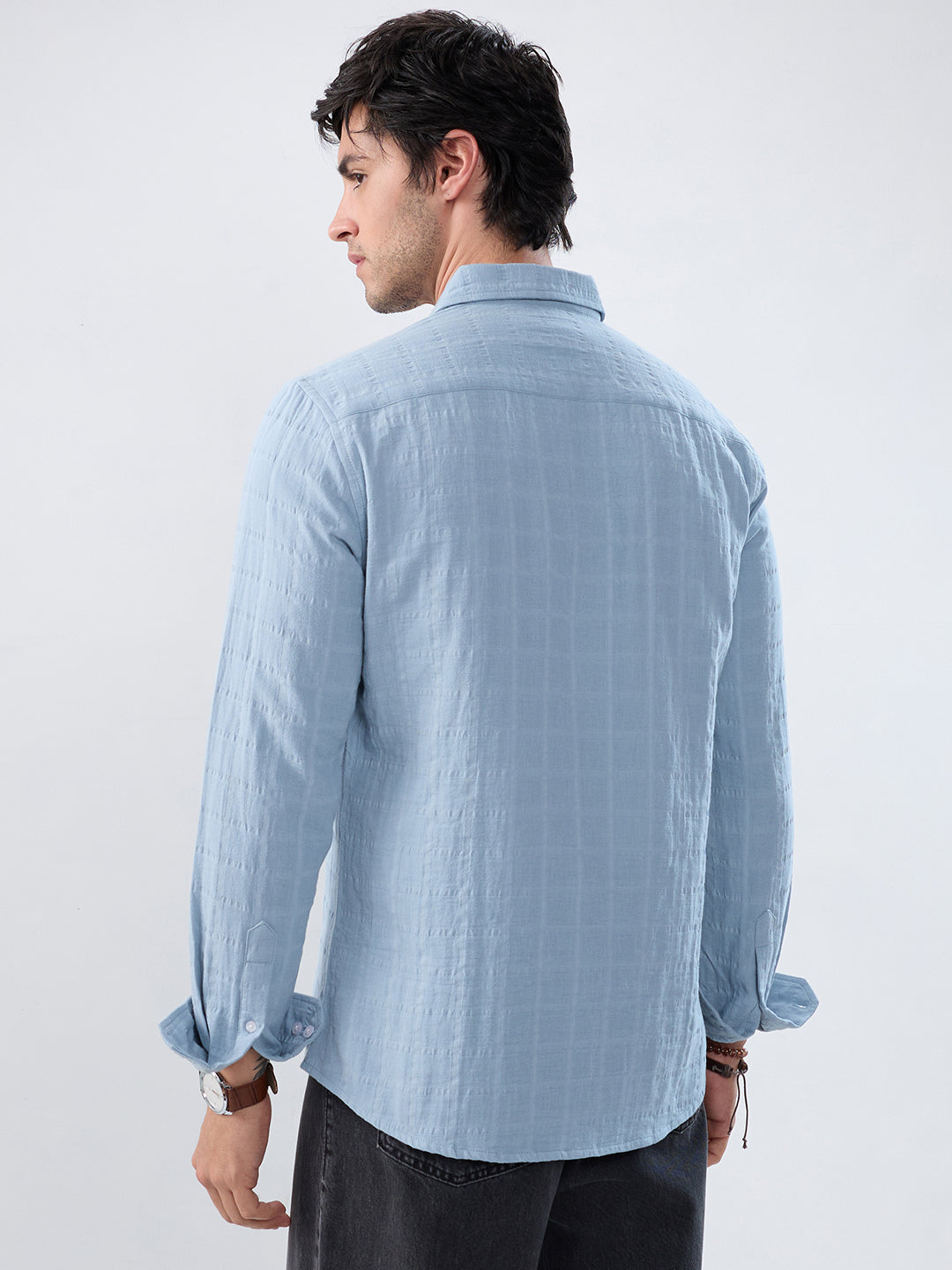 Premium Ice Mist Grid Emboss Double Cloth Shirt