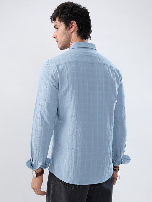 Premium Ice Mist Grid Emboss Double Cloth Shirt