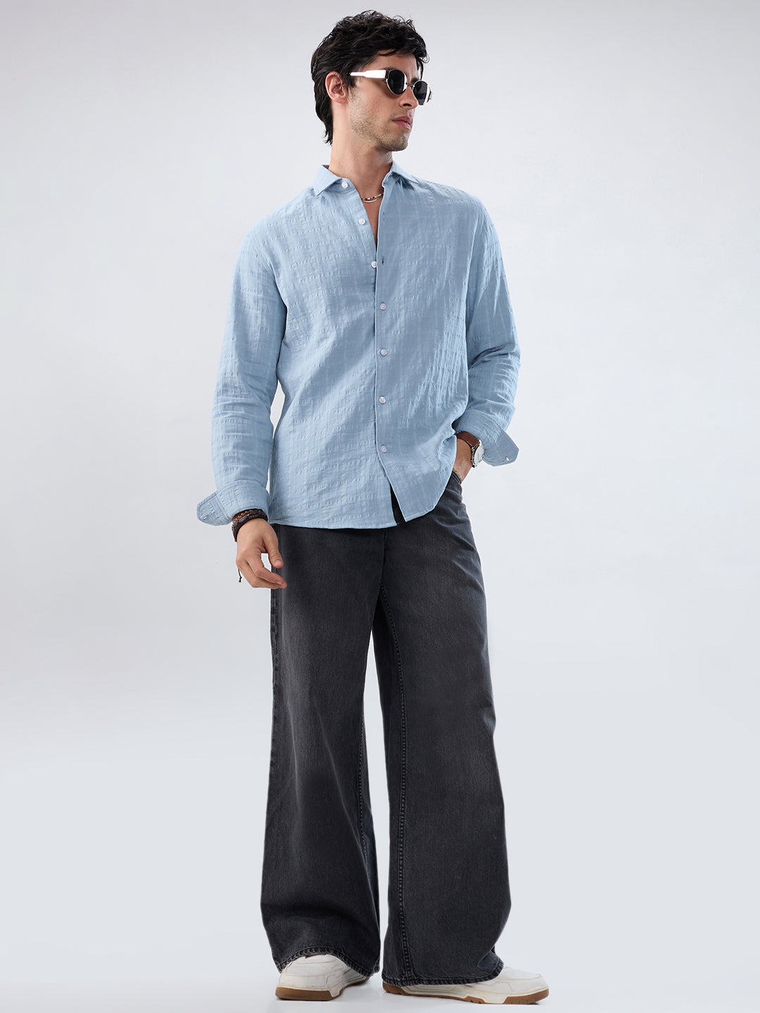 Premium Ice Mist Grid Emboss Double Cloth Shirt