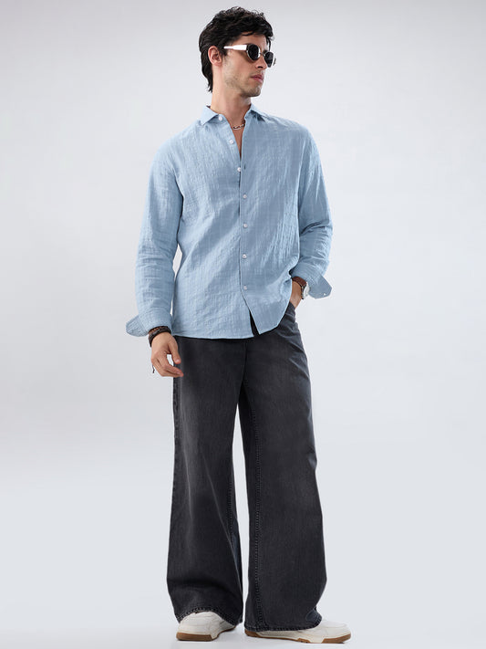 Premium Ice Mist Grid Emboss Double Cloth Shirt