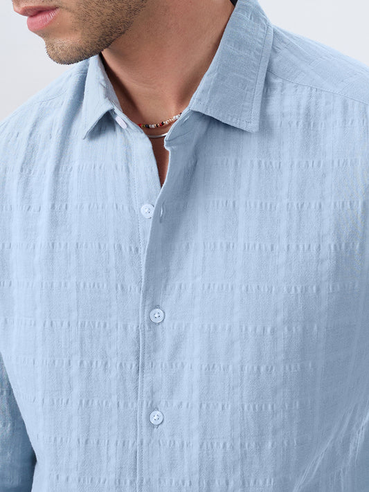 Premium Ice Mist Grid Emboss Double Cloth Shirt