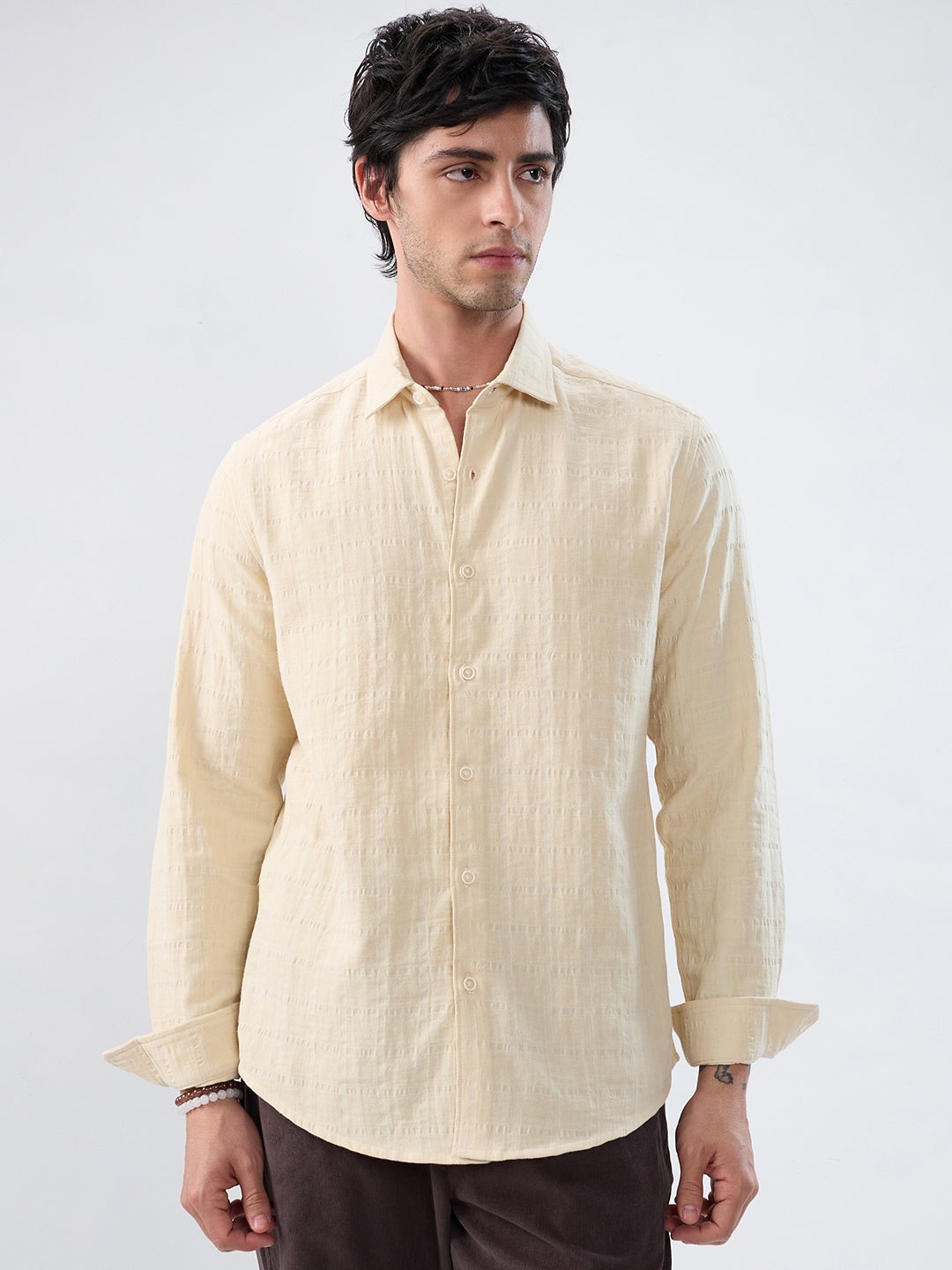 Premium Bisque Beige Emboss Double Cloth Shirt