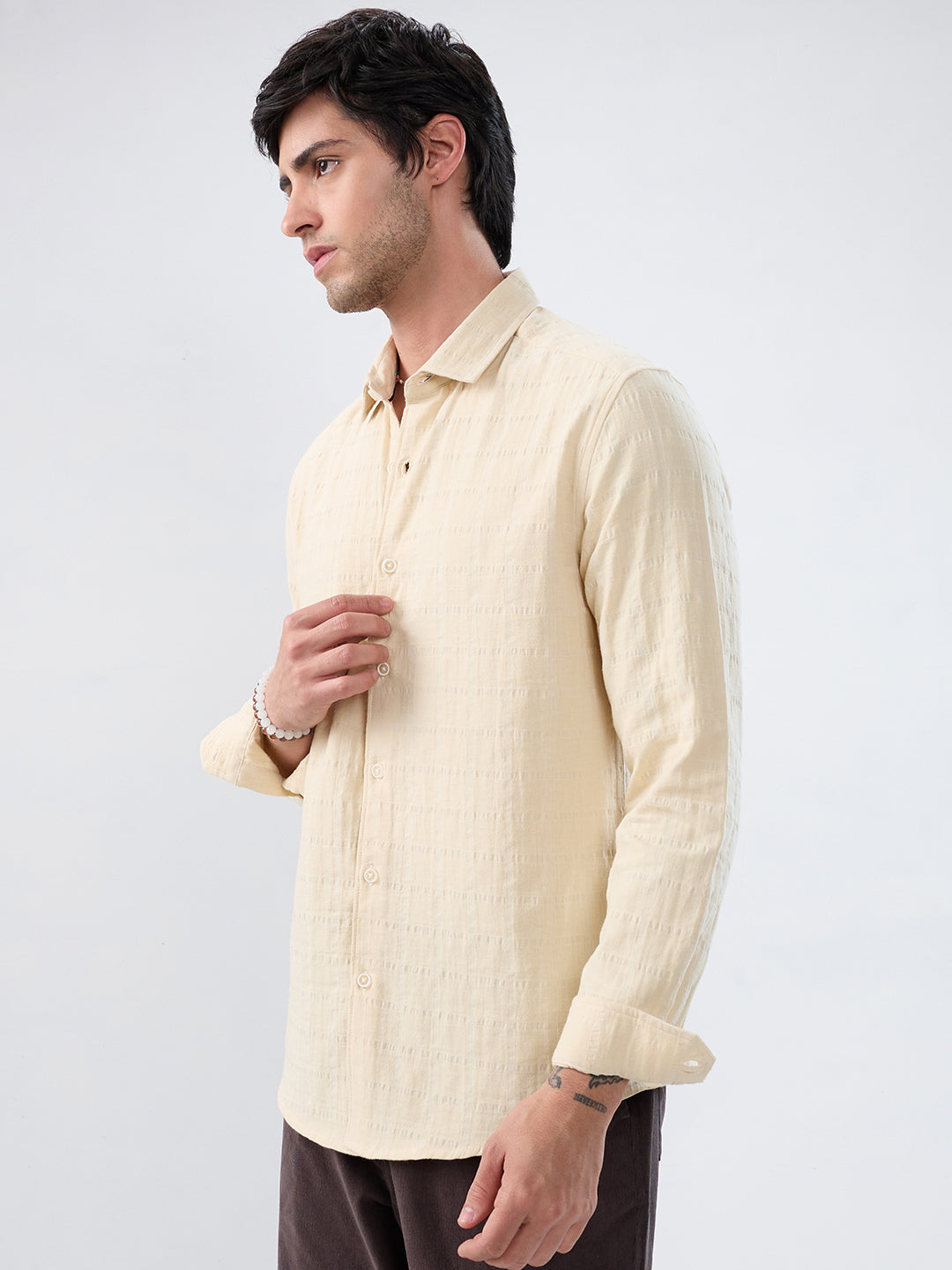 Premium Bisque Beige Emboss Double Cloth Shirt